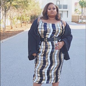 Black and Gold Sequin Midi Dress